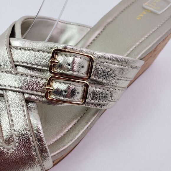 Cole Haan Womens Size 11 Gold Slip On 3 In Cork Wedge Platform Sandals - Picture 10 of 12